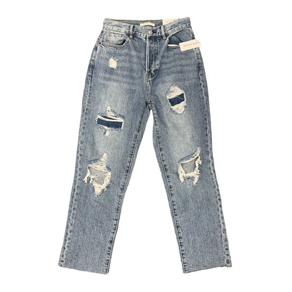 Pacsun Jeans Womens 26 Denim Button Fly Distressed Destroyed High Rise Straight - Picture 1 of 16